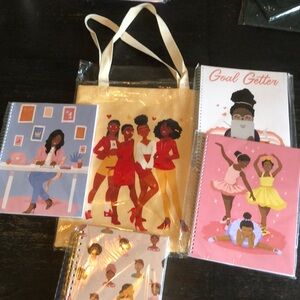 Yellow tote bag + 3 notebooks size 8.5x11 + 1 hard cover journal